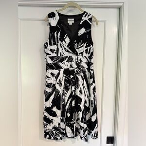 Christopher & Banks Black and White Abstract Midi Dress